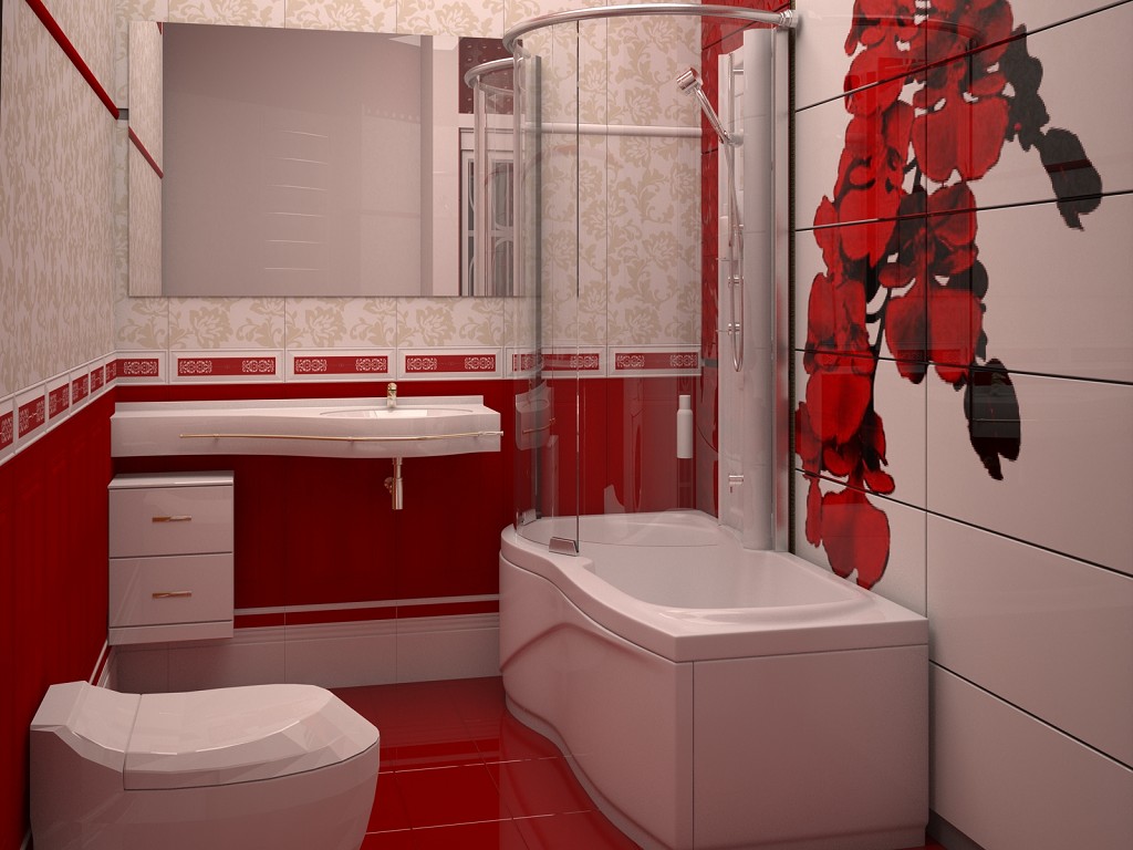 Дизайн ванной комнаты в красном цвете