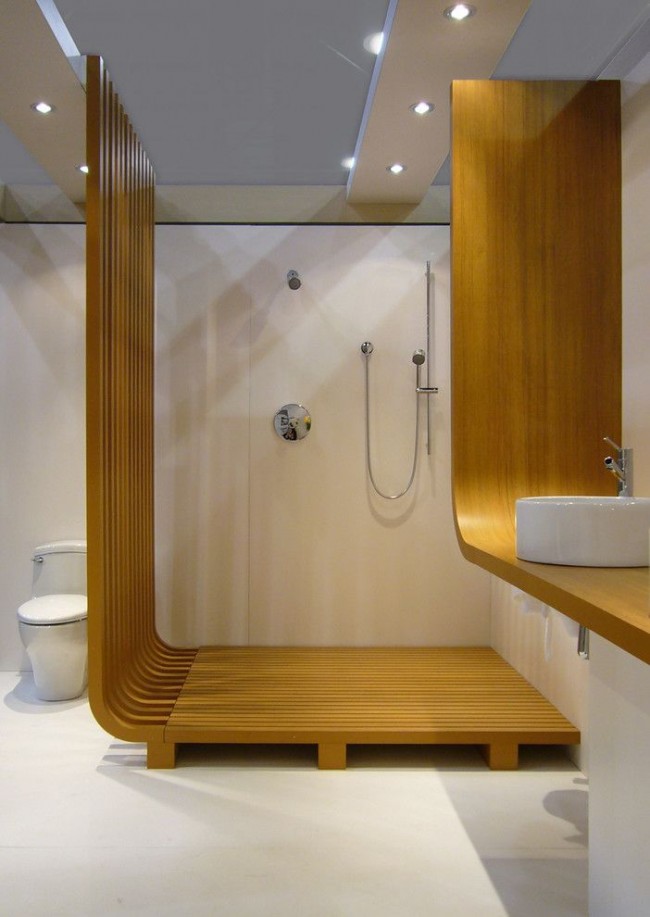Душевая кабина в стиле модерн в совмещенной ванной комнате