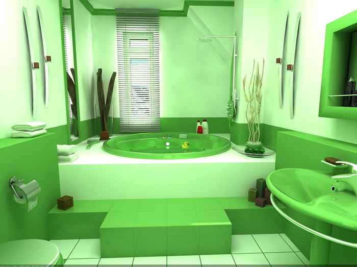 Небольшая ванная комната в зеленых тонах