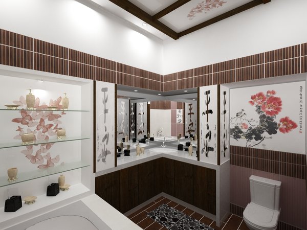 Дизайн ванной комнаты и туалета в японском стили