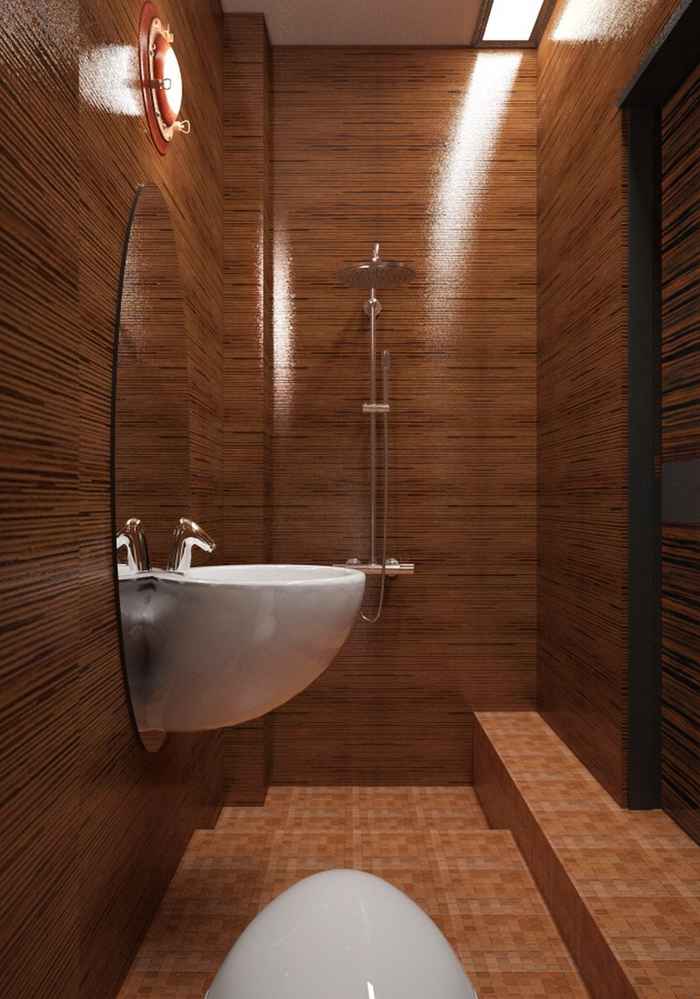 Дизайн ванной комнаты с душем в коричневых тонах