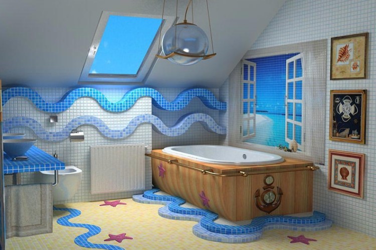 Мозаика на стенах в ванной