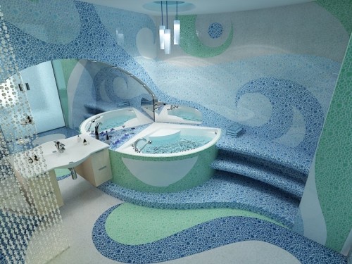 Плитка мозаика на полу в ванной