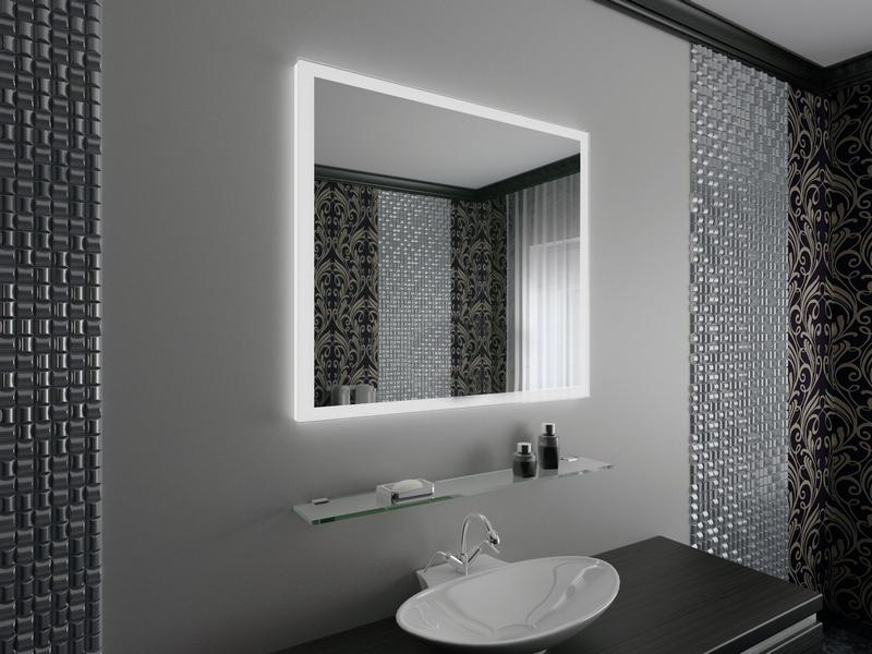 Зеркало для черно белой ванной с подсветкой
