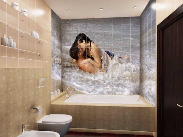Полноценный рисунок с помощью панелей в ванной 2018