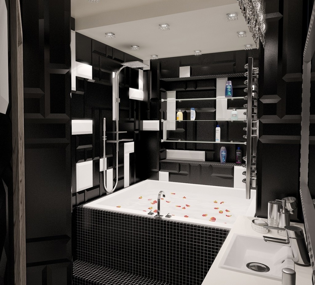 Дизайн ванной 2на2 в черном цвете